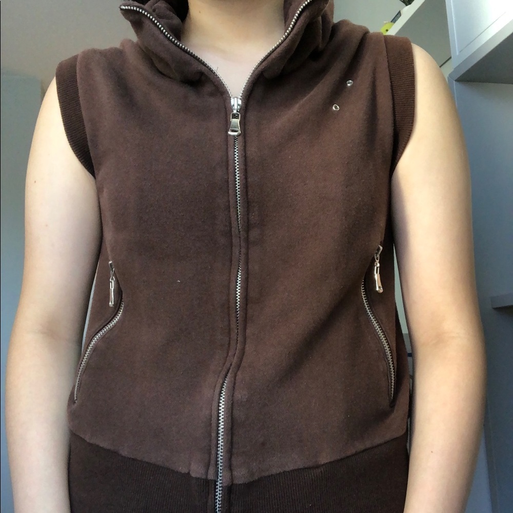 brown zip up vest